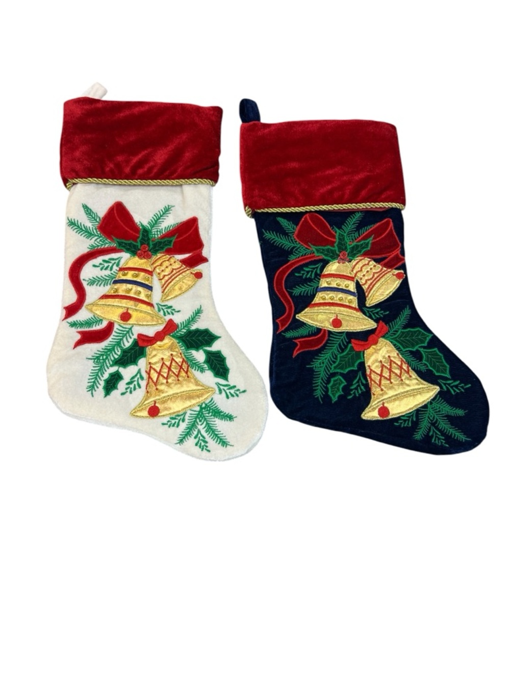 North Star Creations Set of 2 Holiday Christmas Bells Embroidered Stocking